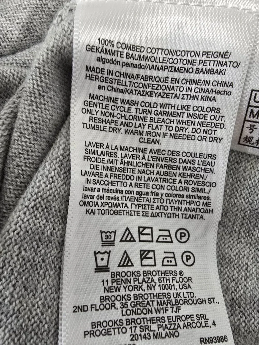 Brooks Brothers Men’s Gray V-Neck Sweater Combed Cotton Size L